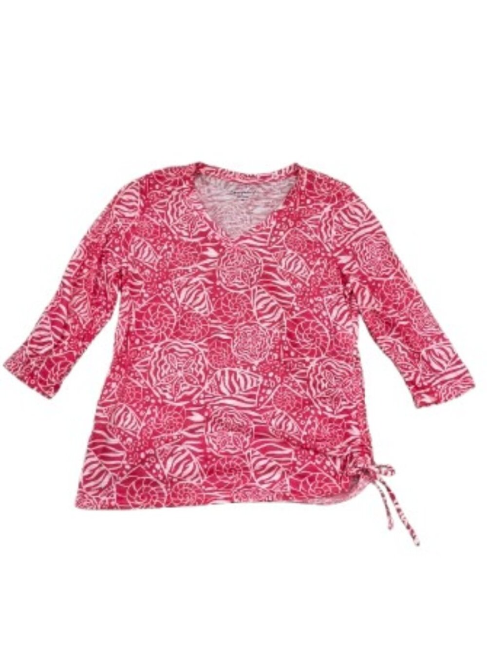 Casey Key by Lilly Pulitzer Pink & White Print 3/4 Sleeve V-Neck Shirt Top - LNC